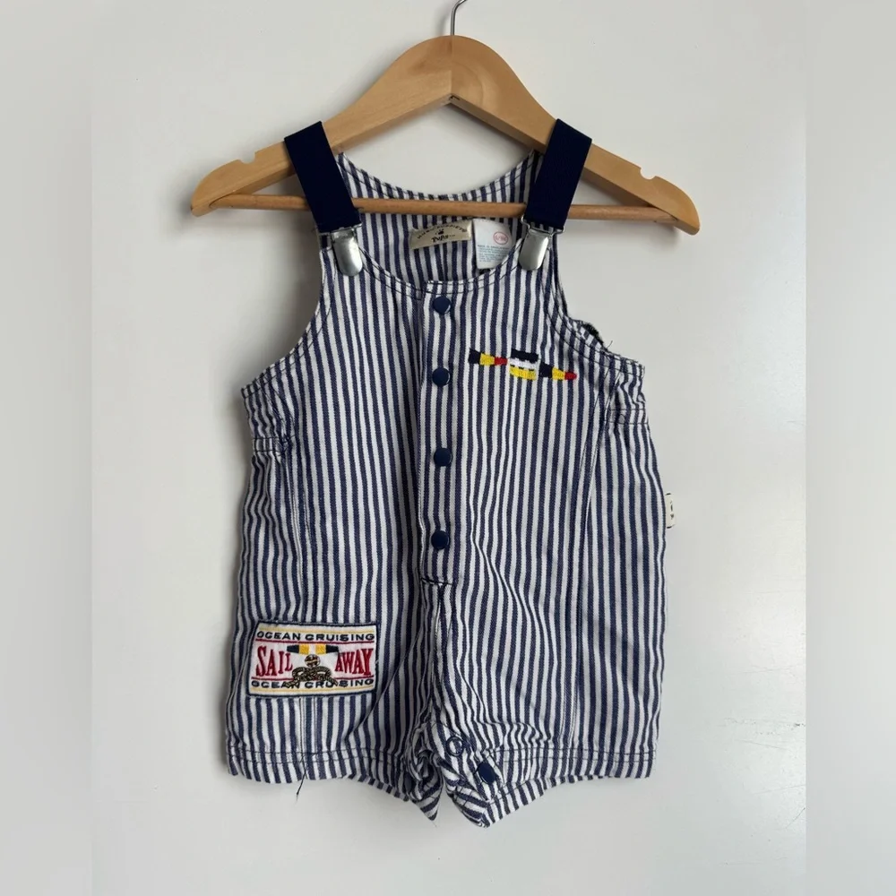 Hush Puppies Pup Blue White Stripe Overall Vintage 6‎ 9 months sail away